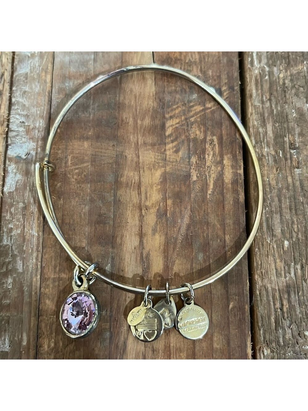 Alex and Ani Gold Pink Rhinestone Adjustable Charm Bracelet‎